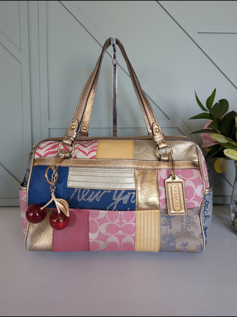 Vintage Y2K-era Coach Pink Gold Patchwork Satchel (Style Numbe - Picture 2 of 14